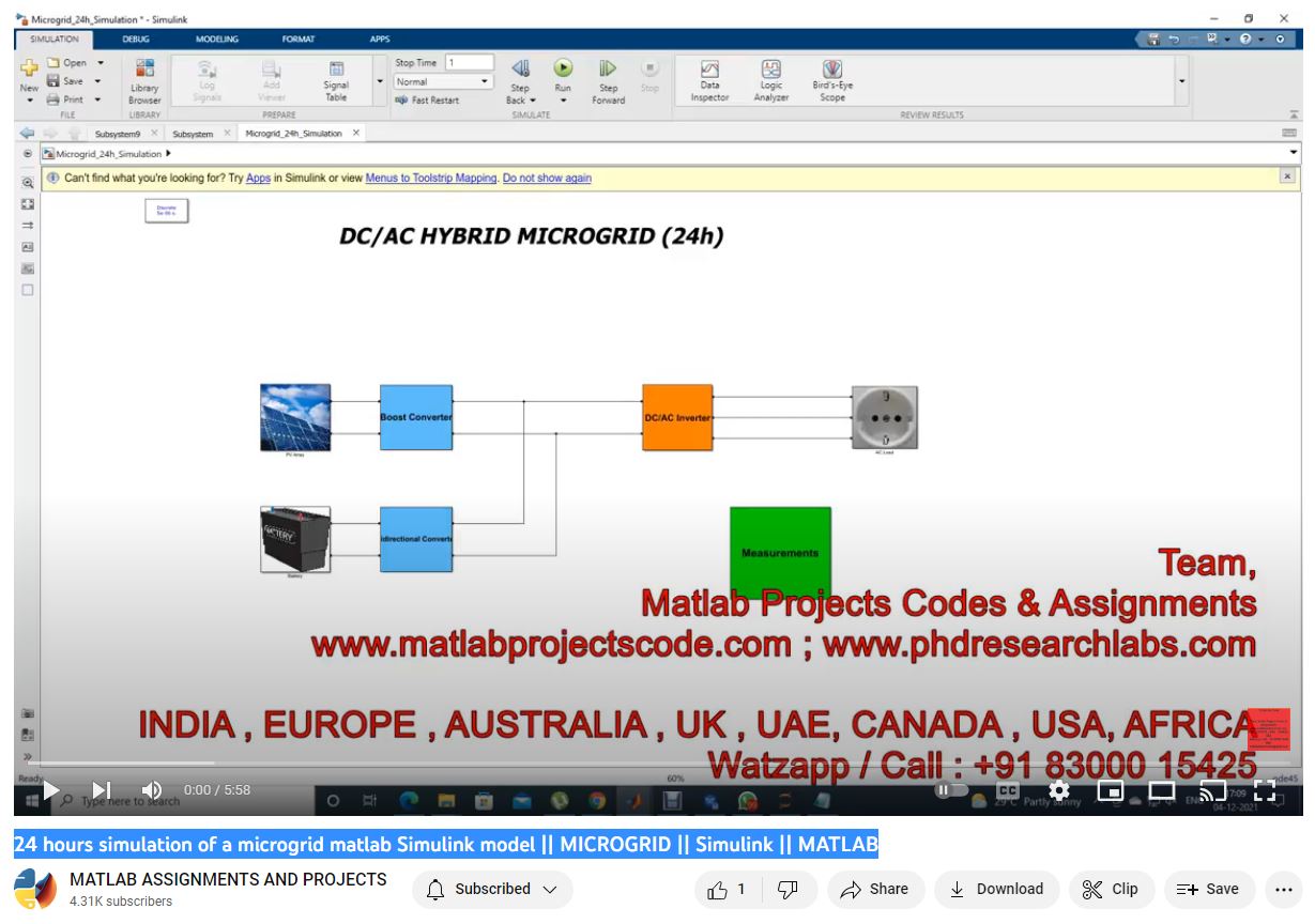 24 Hours Simulation Of A Microgrid Matlab Simulink Model - Microgrid - Simulink - Matlab project simulation thumbnail for Renewable Energy Engineering