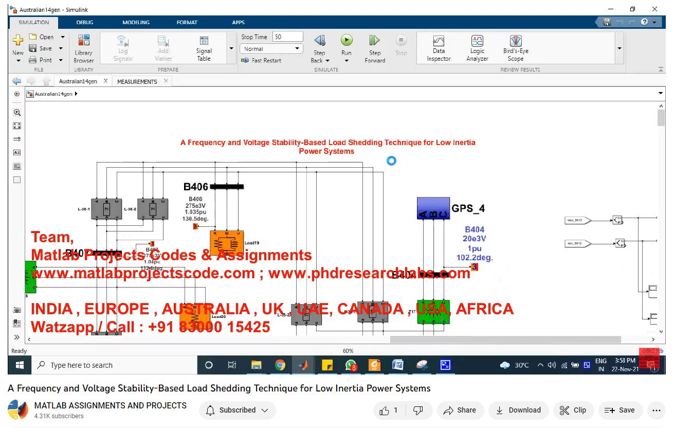 A Frequency And Voltage Stability-Based Load Shedding Technique For Low Inertia Power Systems project simulation thumbnail for Renewable Energy Engineering
