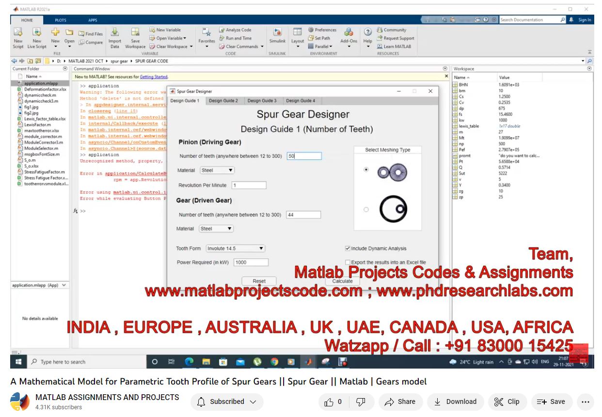 A Mathematical Model For Parametric Tooth Profile Of Spur Gears __ Spur Gear __ Matlab _ Gears Model project thumbnail image
