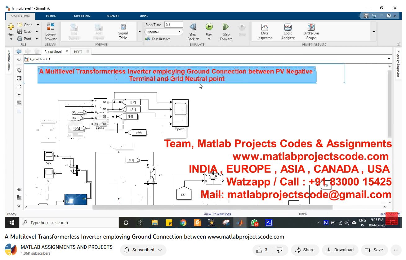 A Multilevel Transformerless Inverter Employing Ground Connection Between-Matlab Simulink-Electrical Assignments-Projects-Phd Research project thumbnail image