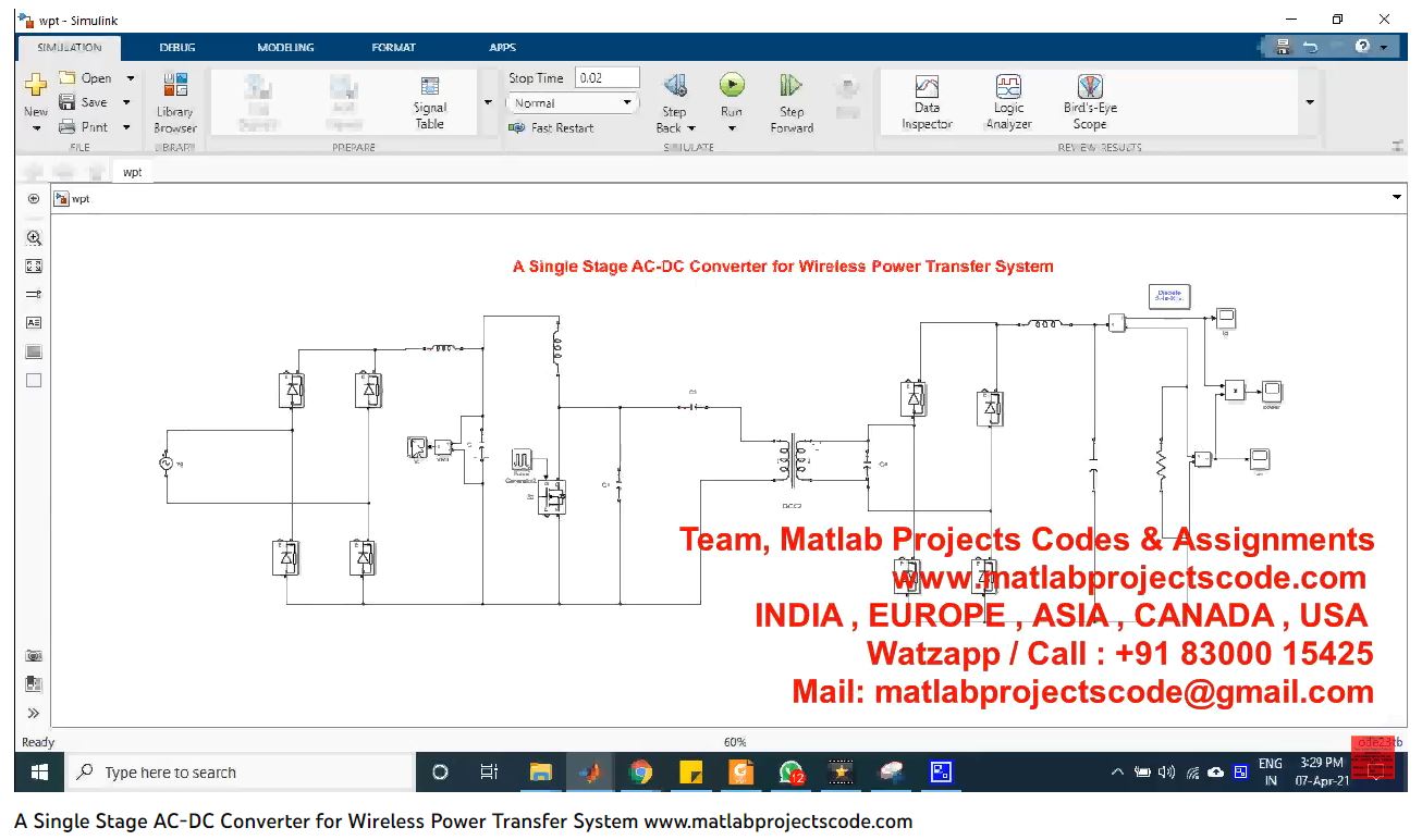 A Single Stage Ac-Dc Converter For Wireless Power Transfer System project simulation thumbnail for Renewable Energy Engineering