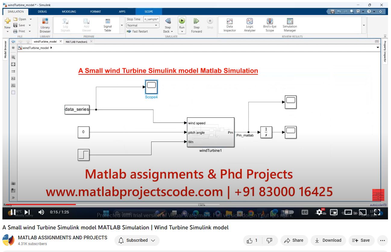 A Small Wind Turbine Simulink Model Matlab Simulation project simulation thumbnail for Renewable Energy Engineering