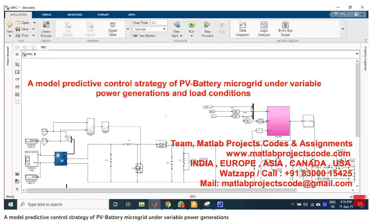 A Model Predictive Control Strategy Of Pv-Battery Microgrid Under Variable Power Generations project simulation thumbnail for Renewable Energy Engineering