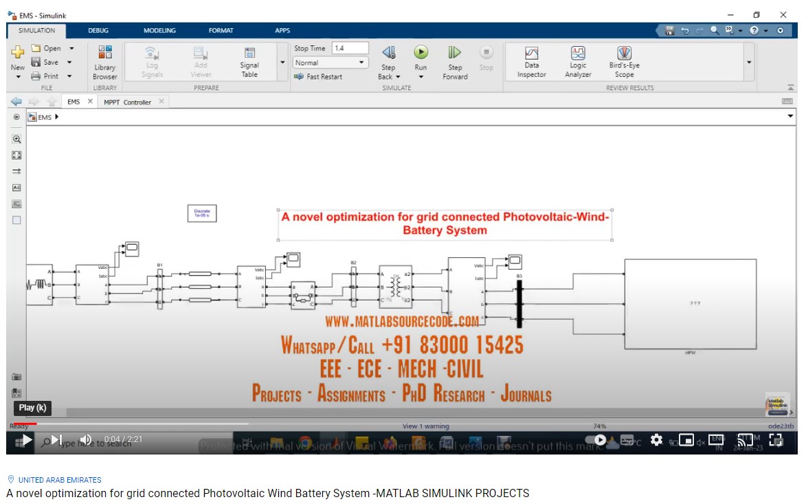 A Novel Optimization For Grid Connected Photovoltaic-Wind-Battery System project simulation thumbnail for Renewable Energy Engineering