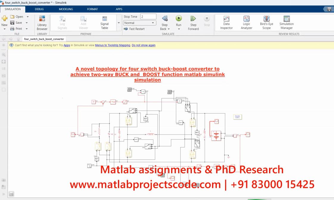 A Novel Topology For Four Switch Buck-Boost Converter To Achieve Two-Way Buck And Boost Function - Matlab Simulink Electrical Simulation project thumbnail image