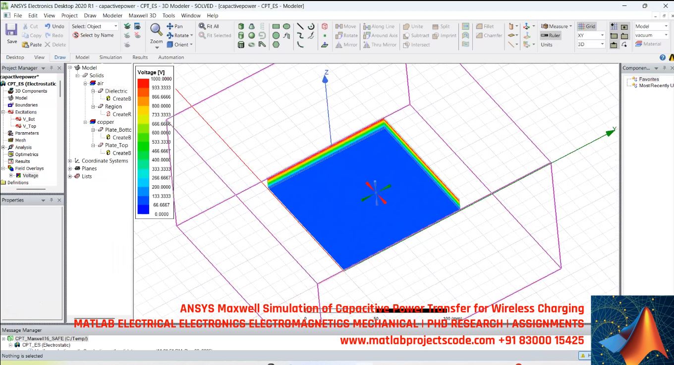 Ansys Maxwell Simulation Of Capacitive Power Transfer For Wireless Charging project thumbnail image