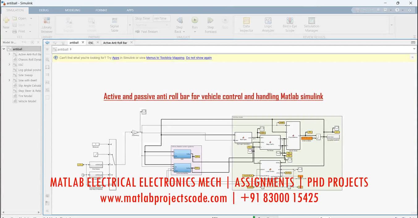Active And Passive Anti Roll Bar For Vehicle Control And Handling Matlab Simulink project thumbnail image