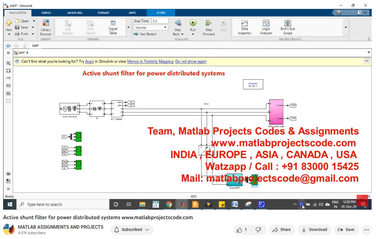 Active Shunt Filter For Three Phase Power Distributed Systems-Matlab Simulink-Electrical Assignments-Projects-Phd Research project thumbnail image