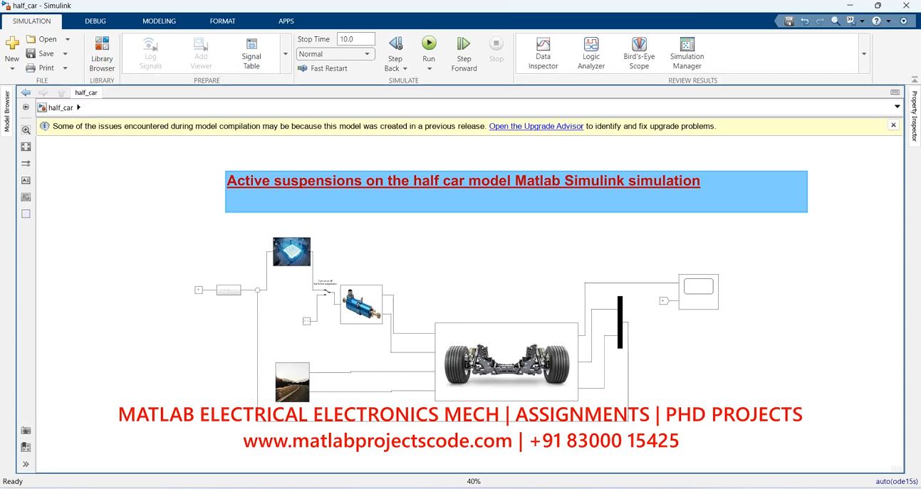Active Suspensions On The Half Car Model Matlab Simulink Simulation-Vehicle Dynamics - Phd Research project thumbnail image