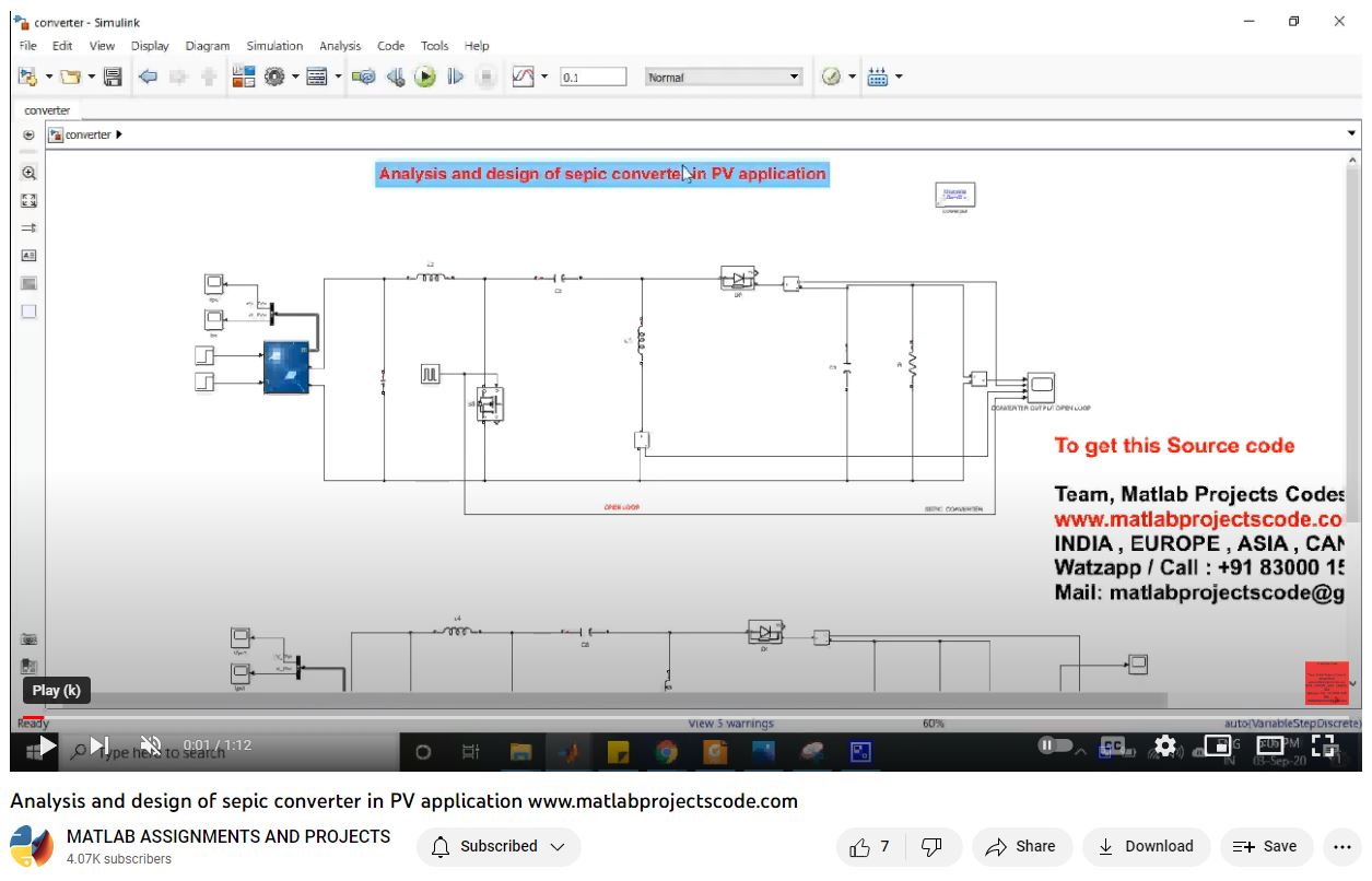Analysis And Design Of Sepic Converter In Pv Application-Matlab Simulink-Electrical Assignments-Projects-Phd Research project thumbnail image