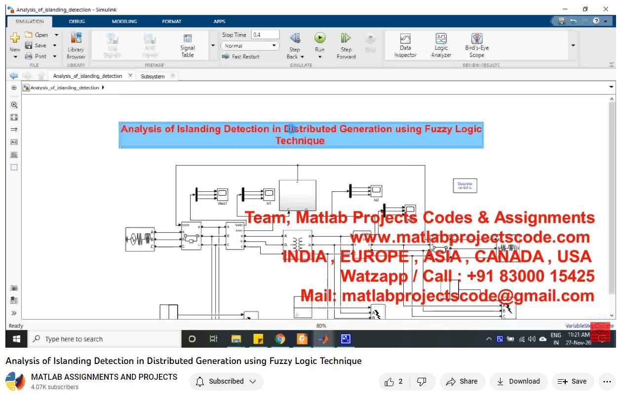 Analysis Of Islanding Detection In Distributed Generation Using Fuzzy Logic Technique-Matlab Simulink-Electrical Assignments-Projects-Phd Research project thumbnail image
