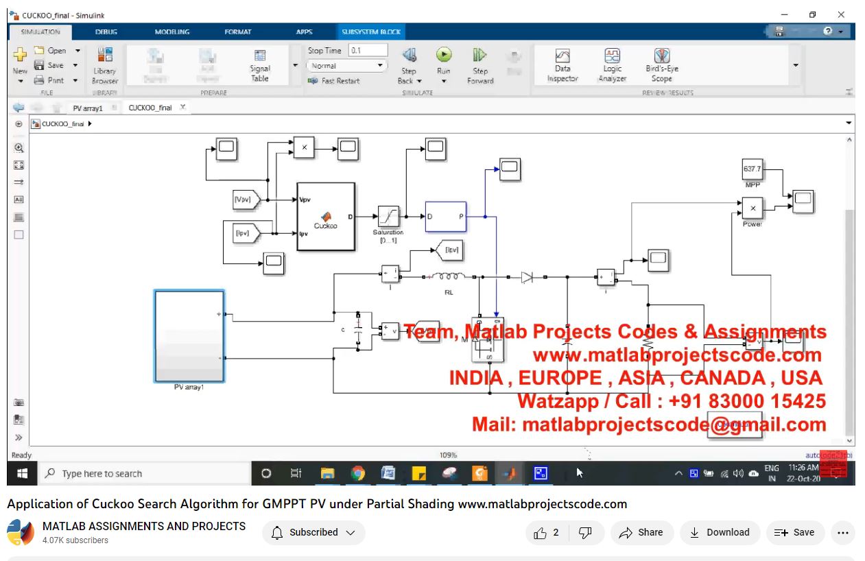 Application Of Cuckoo Search Algorithm For Gmppt Pv Under Partial Shading-Matlab Simulink-Electrical Assignments-Projects-Phd Research project thumbnail image