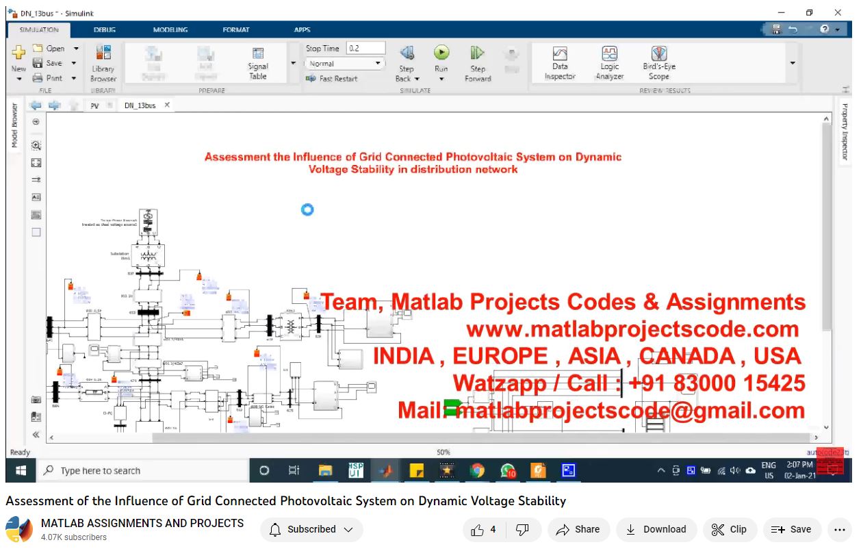 Assessment Of The Influence Of Grid Connected Photovoltaic System On Dynamic Voltage Stability-Matlab Simulink-Electrical Assignments-Projects-Phd Research project thumbnail image