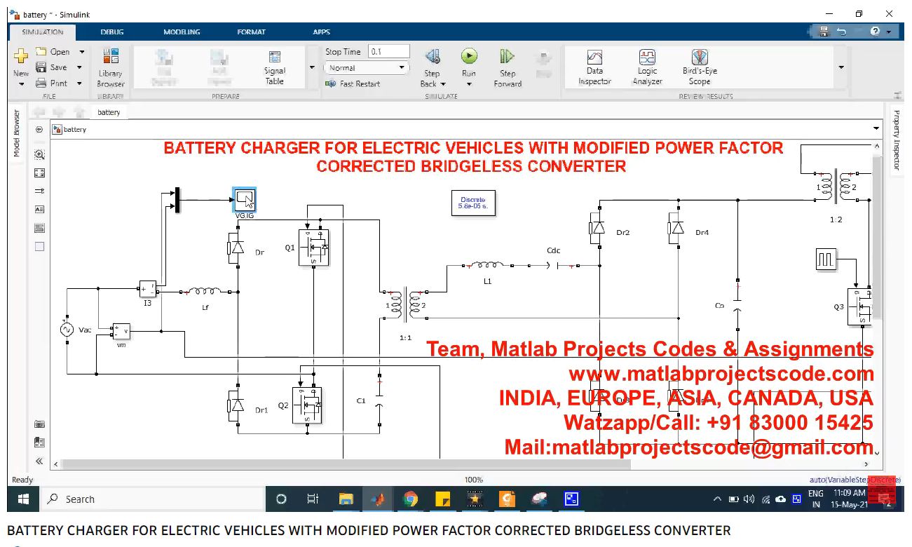 Battery Charger For Electric Vehicles With Modified Power Factor Corrected Bridgeless Converter project simulation thumbnail for Renewable Energy Engineering