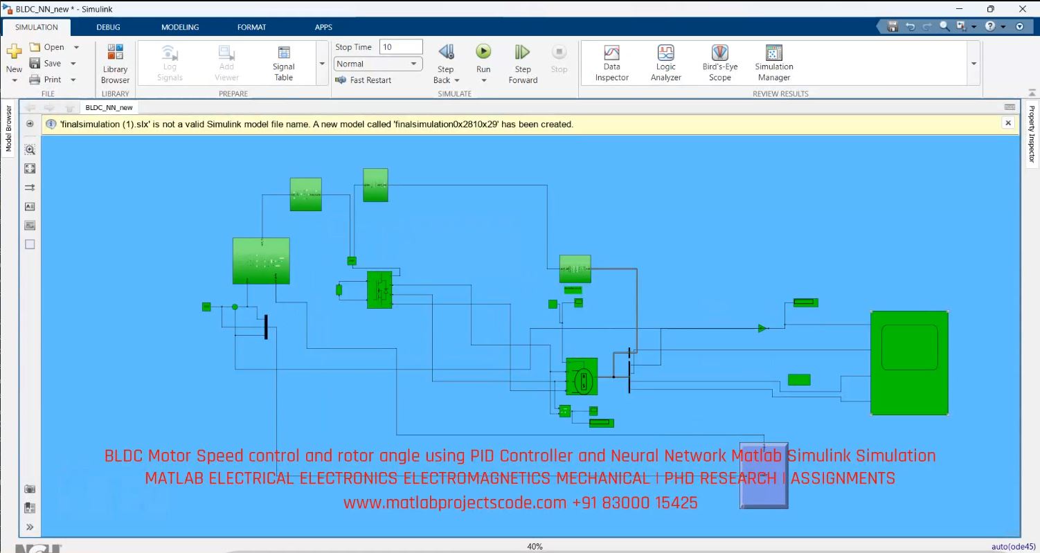 BLDC Motor Speed control and rotor angle using PID Controller and Neural Network Matlab Simulink Simulation project thumbnail image