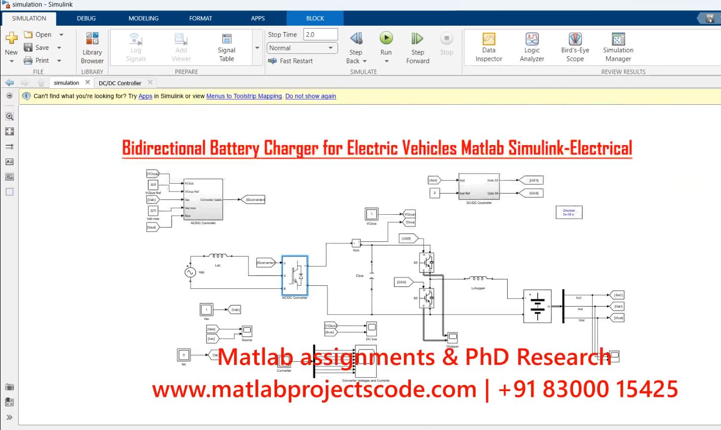 Bidirectional Battery Charger For Electric Vehicles Matlab Simulink-Electrical project thumbnail image