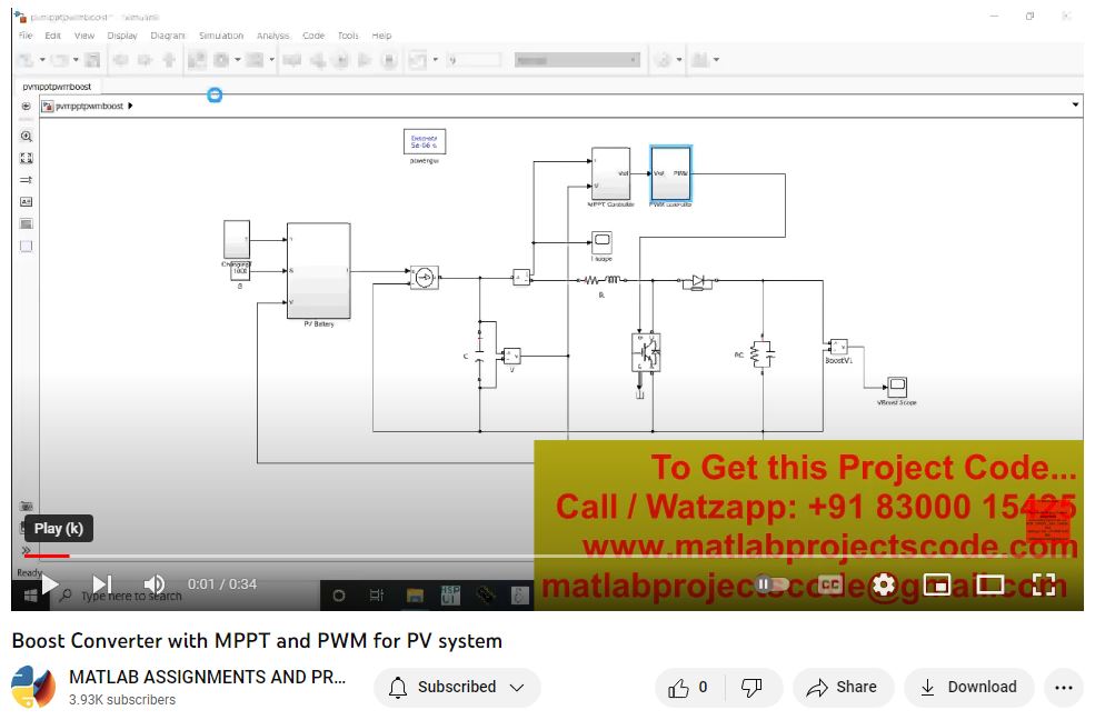 Boost Converter With Mppt And Pwm For Pv System project simulation thumbnail for Renewable Energy Engineering