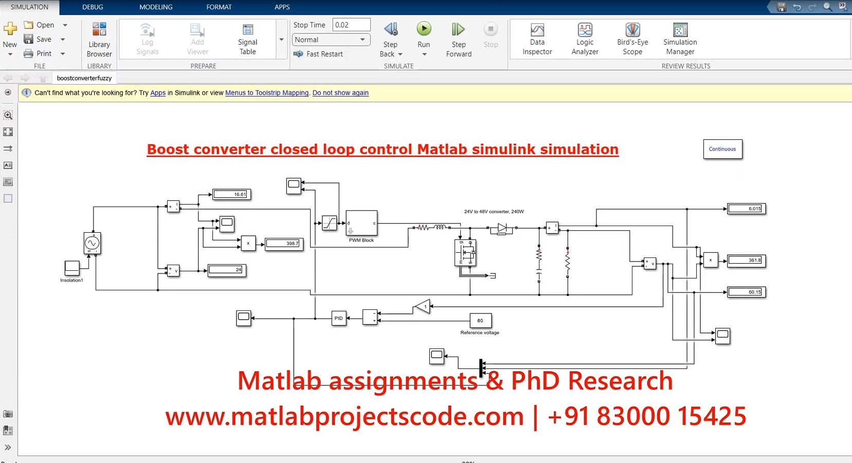 Boost Converter Closed Loop Control Matlab Simulink Simulation project thumbnail image