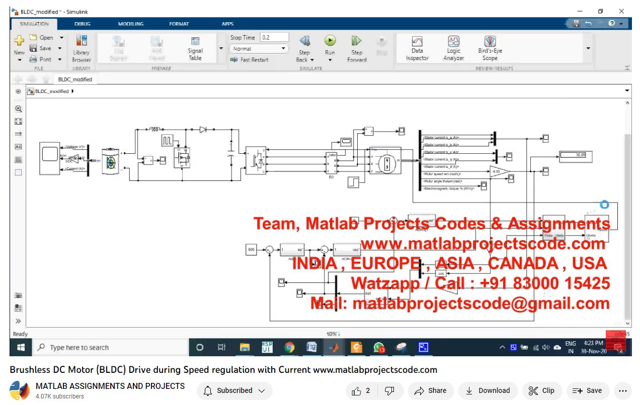 Brushless Dc Motor Bldc Drive During Speed Regulation With Current-Matlab Simulink-Electrical Assignments-Projects-Phd Research project simulation thumbnail for Mechanical, EV and Mechatronics Engineering