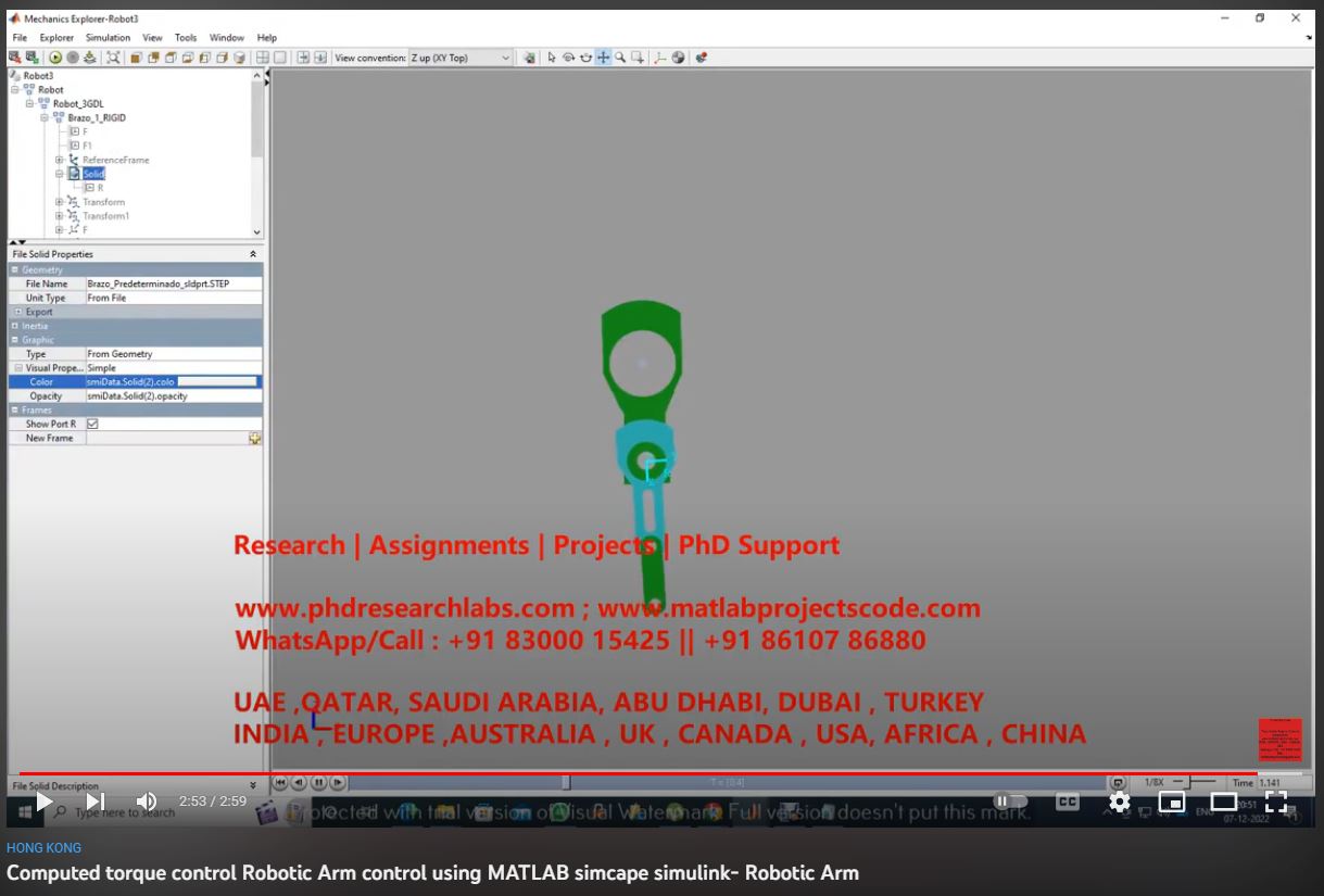 Computed Torque Control - Robotic Arm Control using MATLAB Simcape SIMULINK project thumbnail image