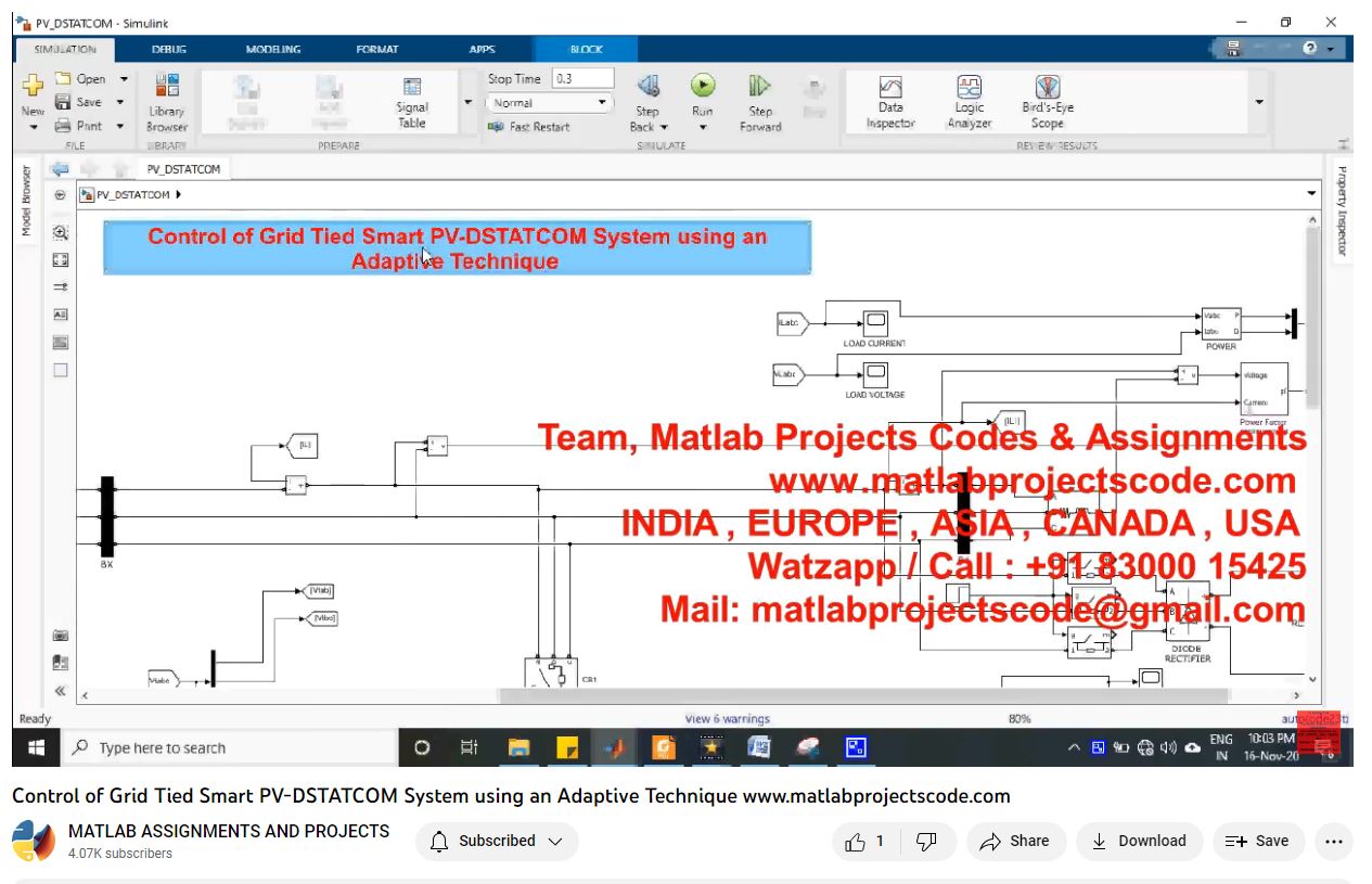 Control Of Grid Tied Smart Pv-Dstatcom System Using An Adaptive Technique-Matlab Simulink-Electrical Assignments-Projects-Phd Research project thumbnail image
