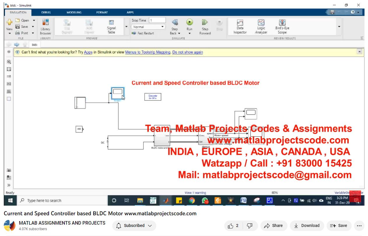 Current And Speed Controller Based Bldc Motor-Matlab Simulink-Electrical Assignments-Projects-Phd Research project thumbnail image