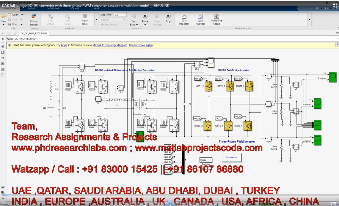 Dab Full-Bridge Dc-Dc Converter With Three-Phase Pwm Converter Cascade Simulation Model __ Simulink project thumbnail image