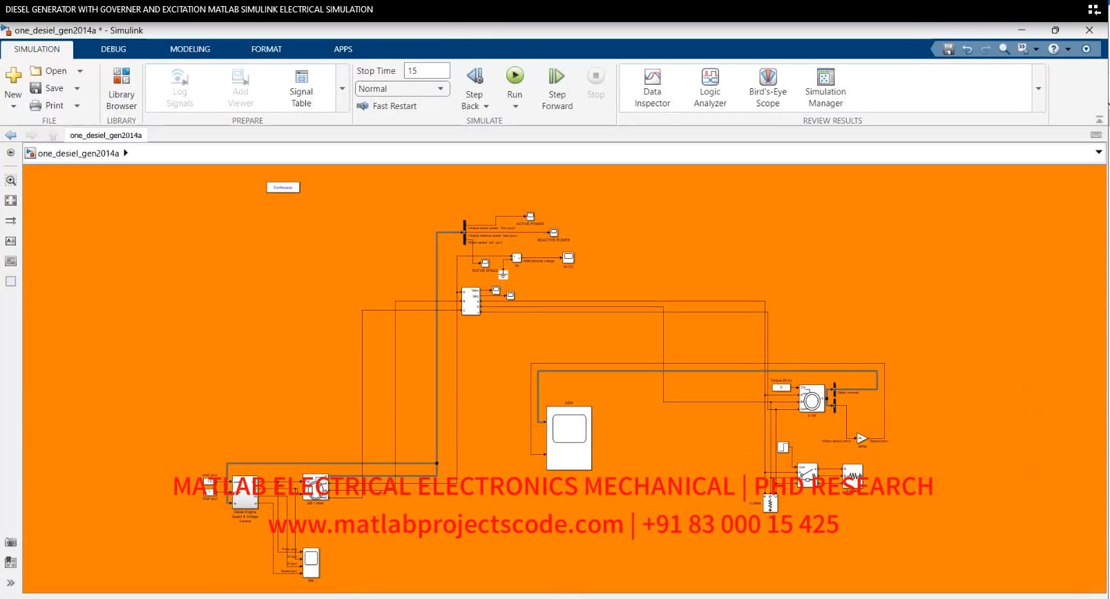 Diesel Generator With Governer And Excitation Matlab Simulink Electrical Simulation project thumbnail image