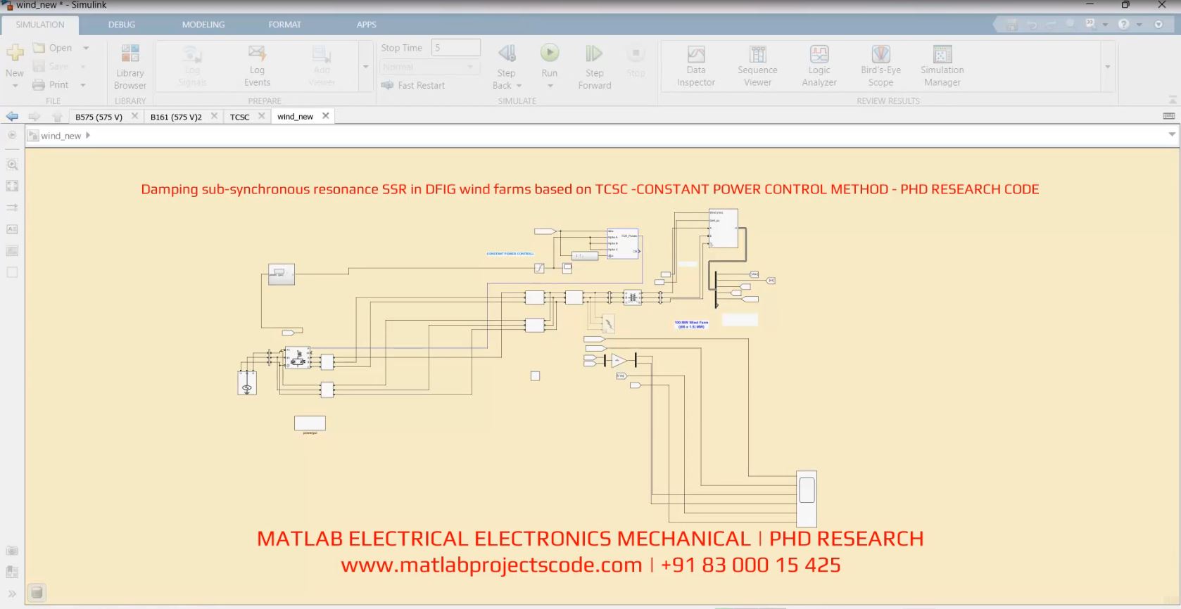 Damping Sub-Synchronous Resonance Ssr In Dfig Wind Farms Based On Tcsc -Constant Power Control Method - Phd Research Code project thumbnail image