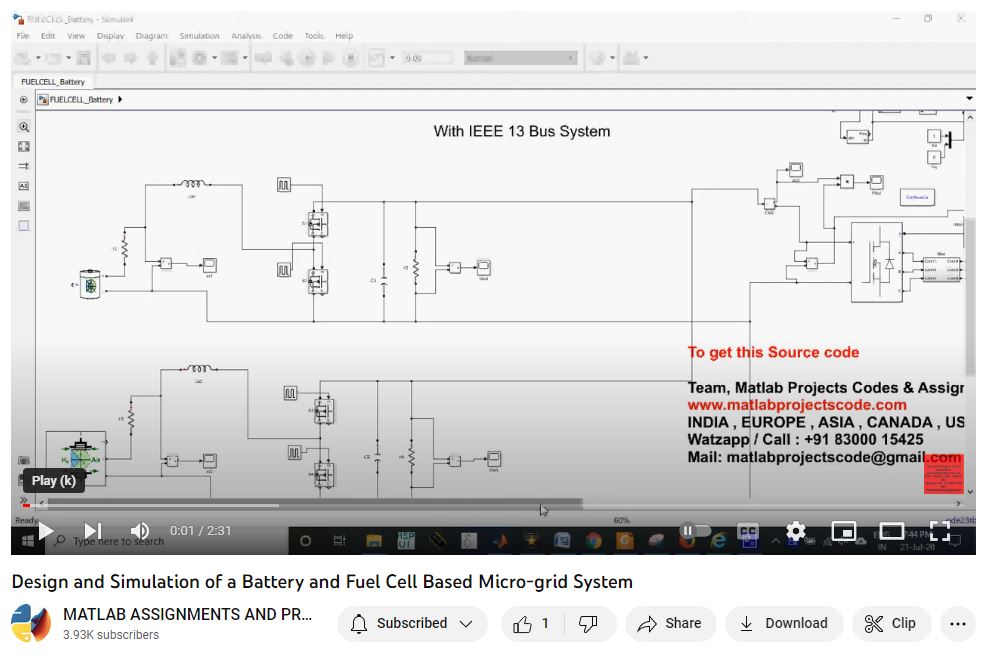 Design And Simulation Of A Battery And Fuel Cell Based Micro-Grid System project simulation thumbnail for Renewable Energy Engineering
