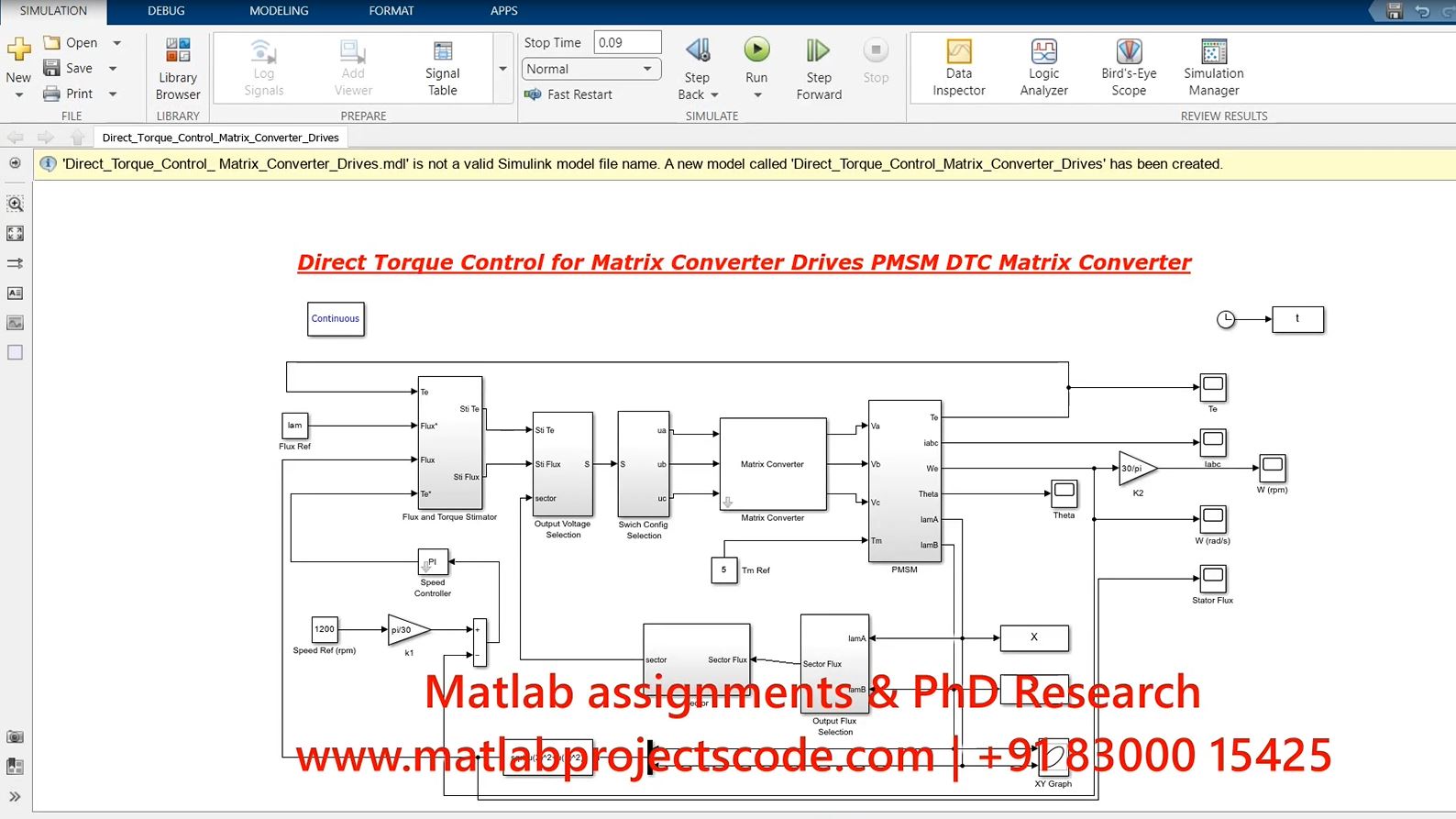 Direct Torque Control For Matrix Converter Drives Pmsm Dtc Matrix Converter - Matlab Simulink Electrical Simulation project thumbnail image