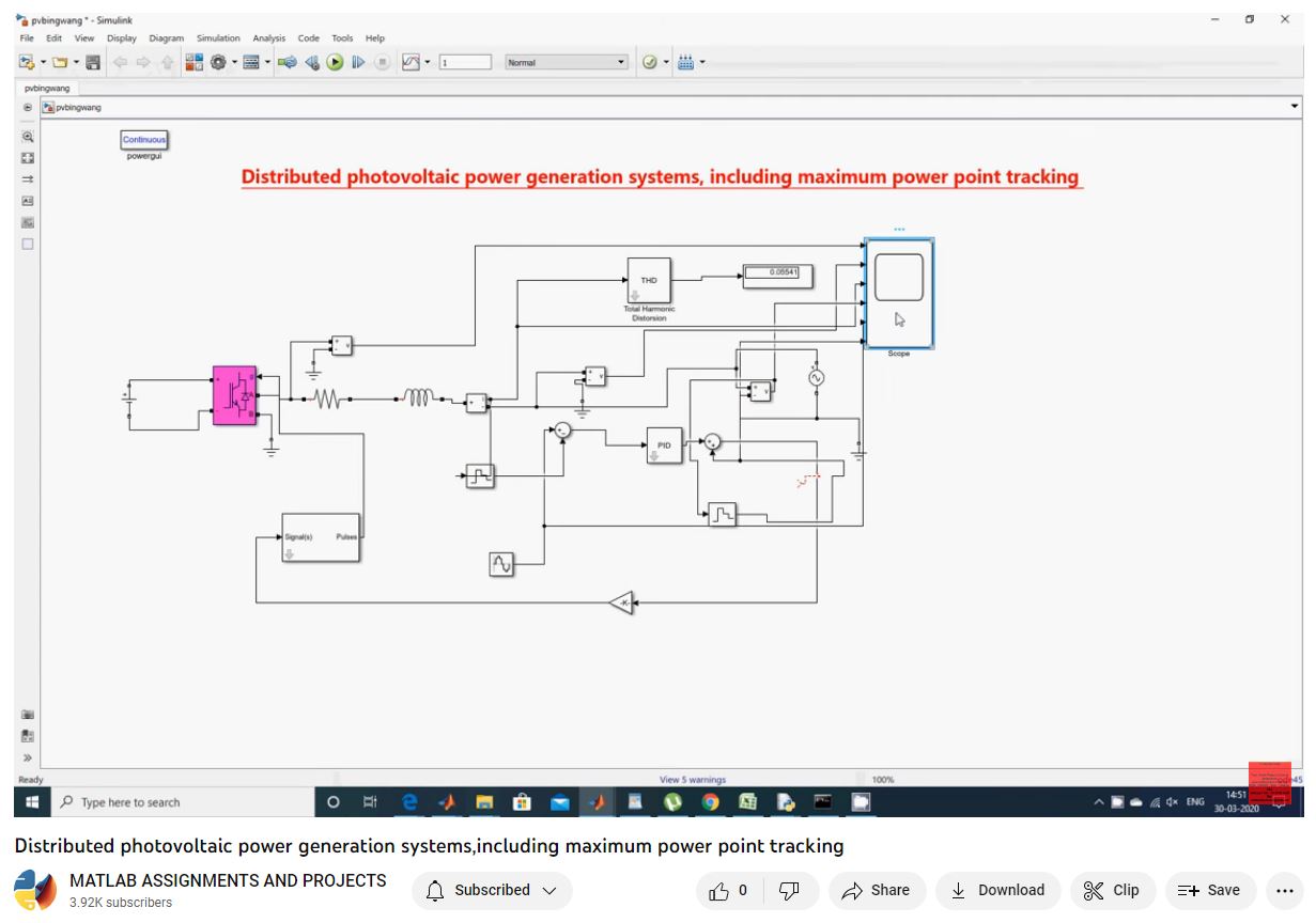 Distributed Photovoltaic Power Generation Systems Including Maximum Power Point Tracking project simulation thumbnail for Renewable Energy Engineering