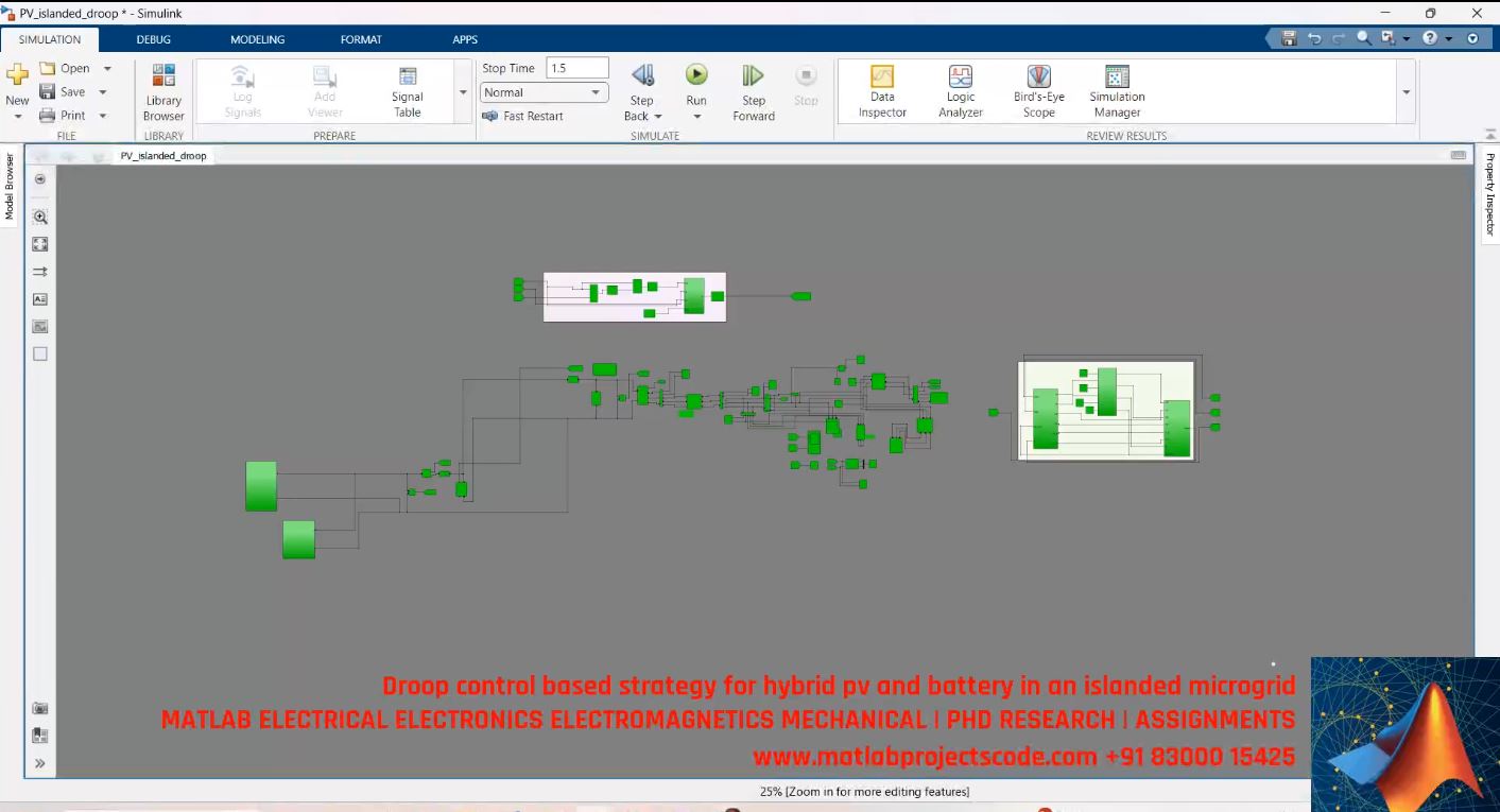 Droop Control Based Strategy For Hybrid Pv And Battery In An Islanded Microgrid - Matlab Simulink project thumbnail image