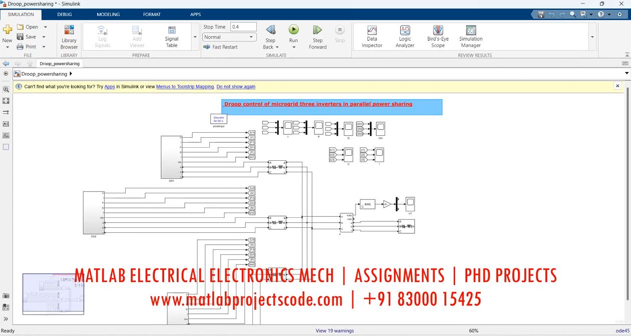 Droop Control Of Microgrid Three Inverters In Parallel Power Sharing - Matlab Simulink Simulation project thumbnail image
