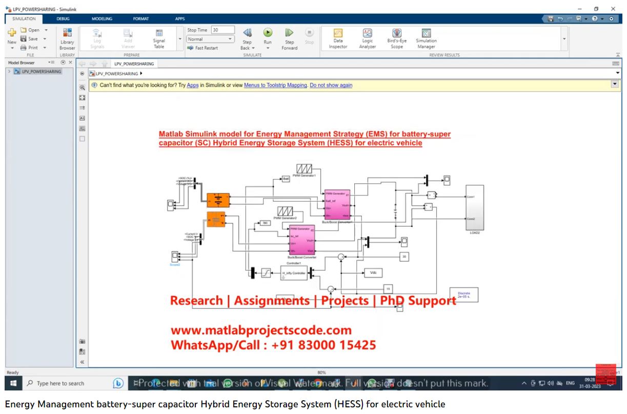 Energy Management Strategy Ems For Battery-Super Capacitor Sc Hybrid Energy Storage System Hess For Electric Vehicle-Matlab Simulink Model project thumbnail image