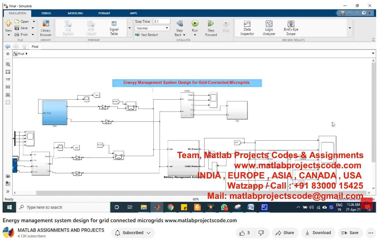 Energy Management System Design For Grid Connected Microgrids project simulation thumbnail for Renewable Energy Engineering