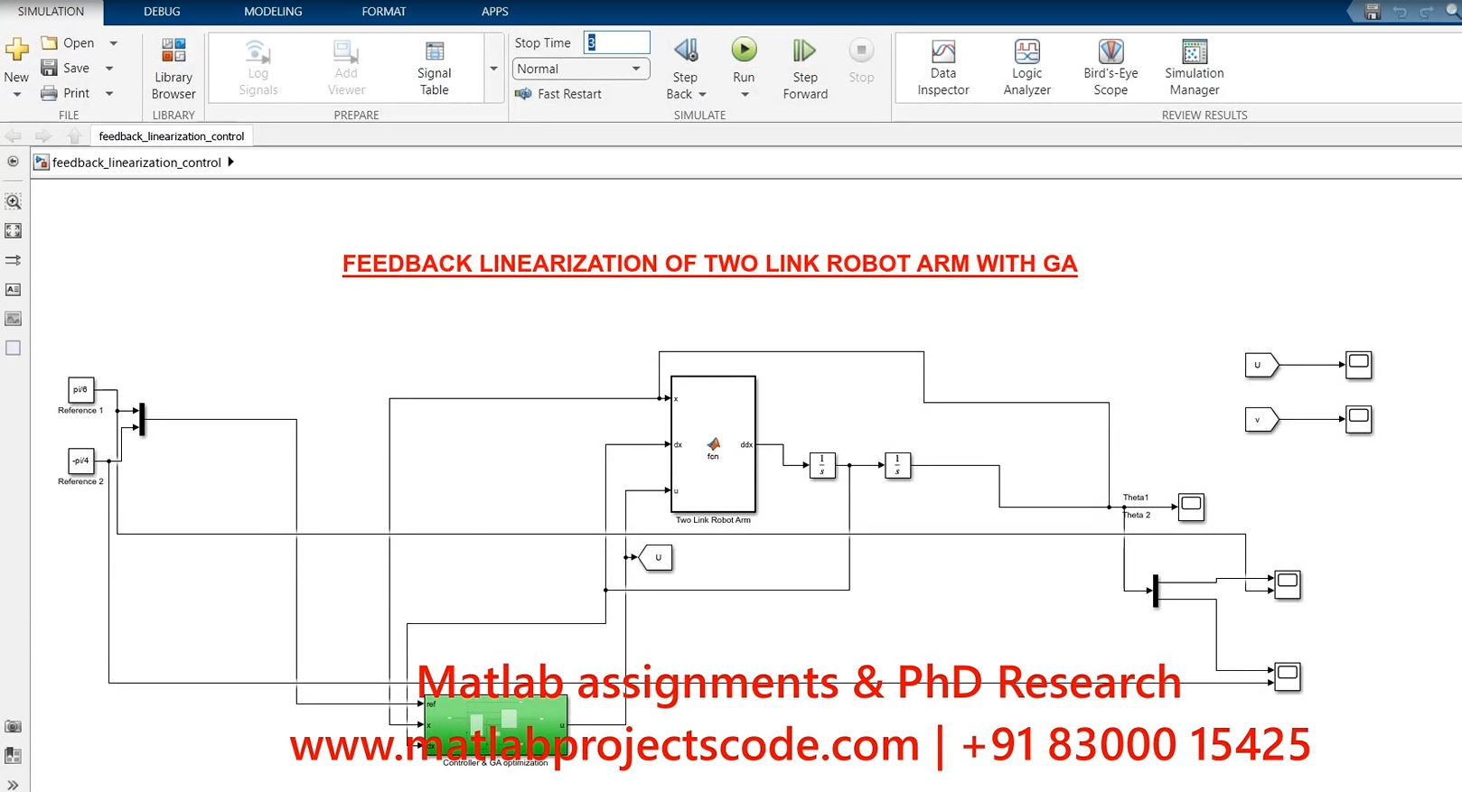 Feedback Linearization Of Two Link Robot Arm With Ga - Matlab Simulink Electrical Simulation project thumbnail image