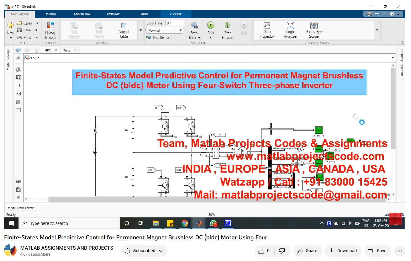 Finite-States Model Predictive Control For Permanent Magnet Brushless Dc Bldc Motor Using Four-Matlab Simulink-Electrical Assignments-Projects-Phd Research project simulation thumbnail for Mechanical, EV and Mechatronics Engineering