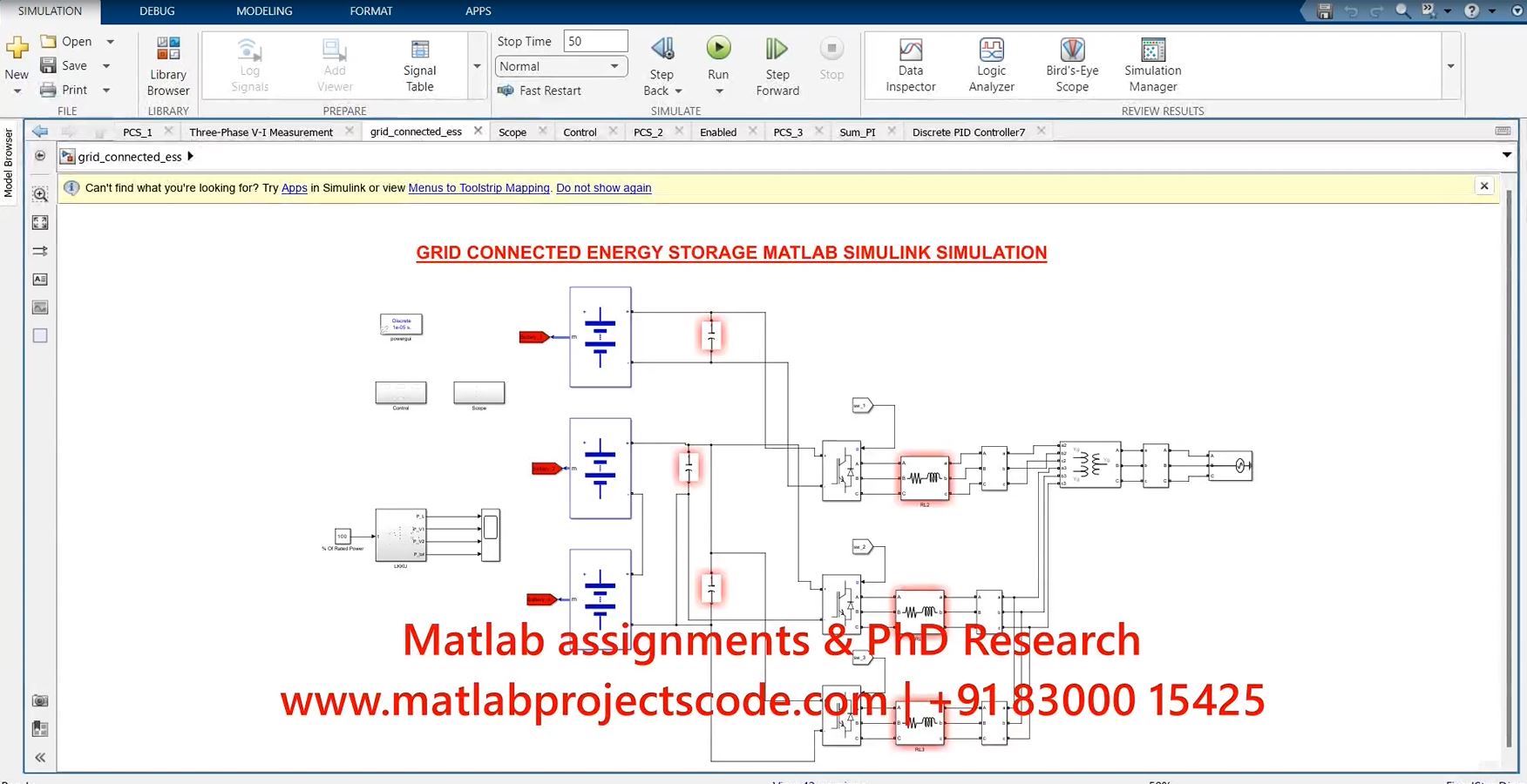 Grid Connected Energy Storage - Matlab Simulink Simulation project thumbnail image
