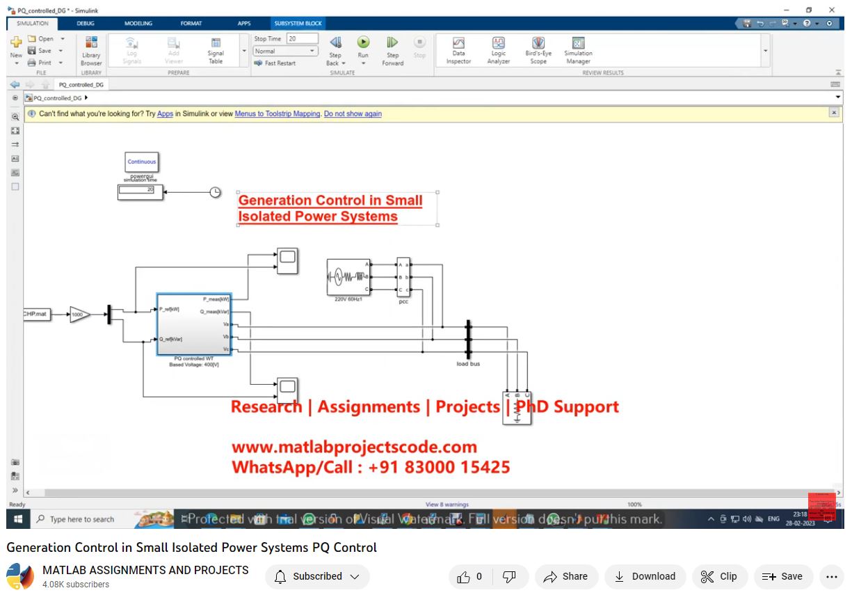 Generation Control In Small Isolated Power Systems - Pq Control Matlab Simulink Model project simulation thumbnail for Renewable Energy Engineering