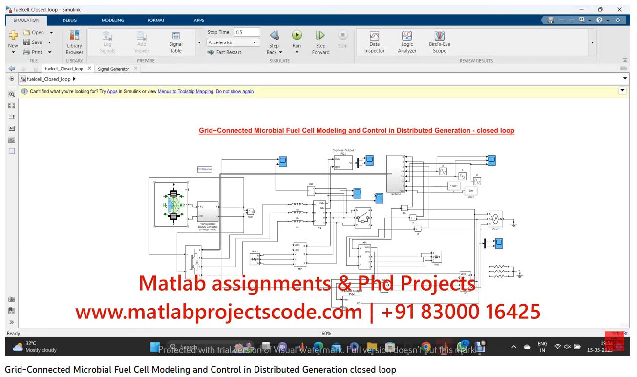 Grid Connected Microbial Fuel Cell Modeling And Control In Distributed Generation Using Closed Loop -Matlab Simulink Simulation project thumbnail image