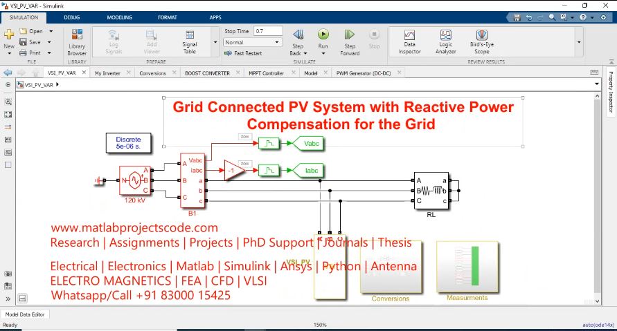 Grid Connected Pv System With Reactive Power Compensation For The Grid project simulation thumbnail for Renewable Energy Engineering