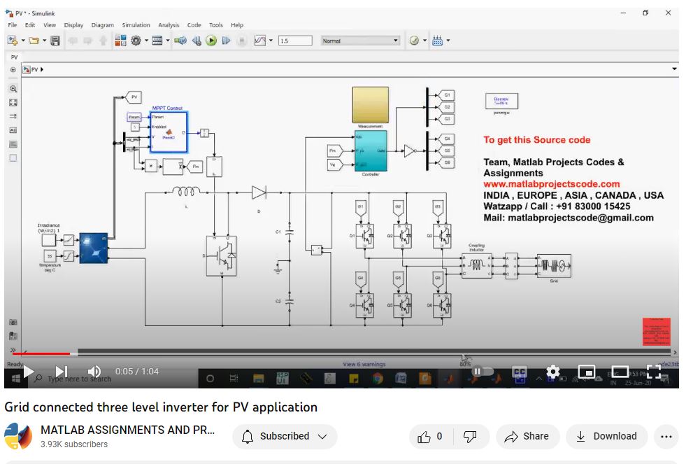 Grid Connected Three Level Inverter For Pv Application project simulation thumbnail for Renewable Energy Engineering