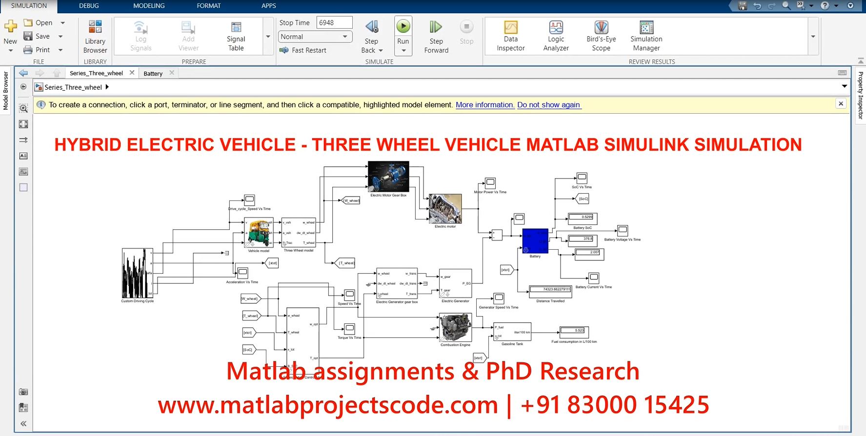 Hybrid Electric Vehicle - Three Wheel Vehicle Matlab Simulink Simulation project thumbnail image