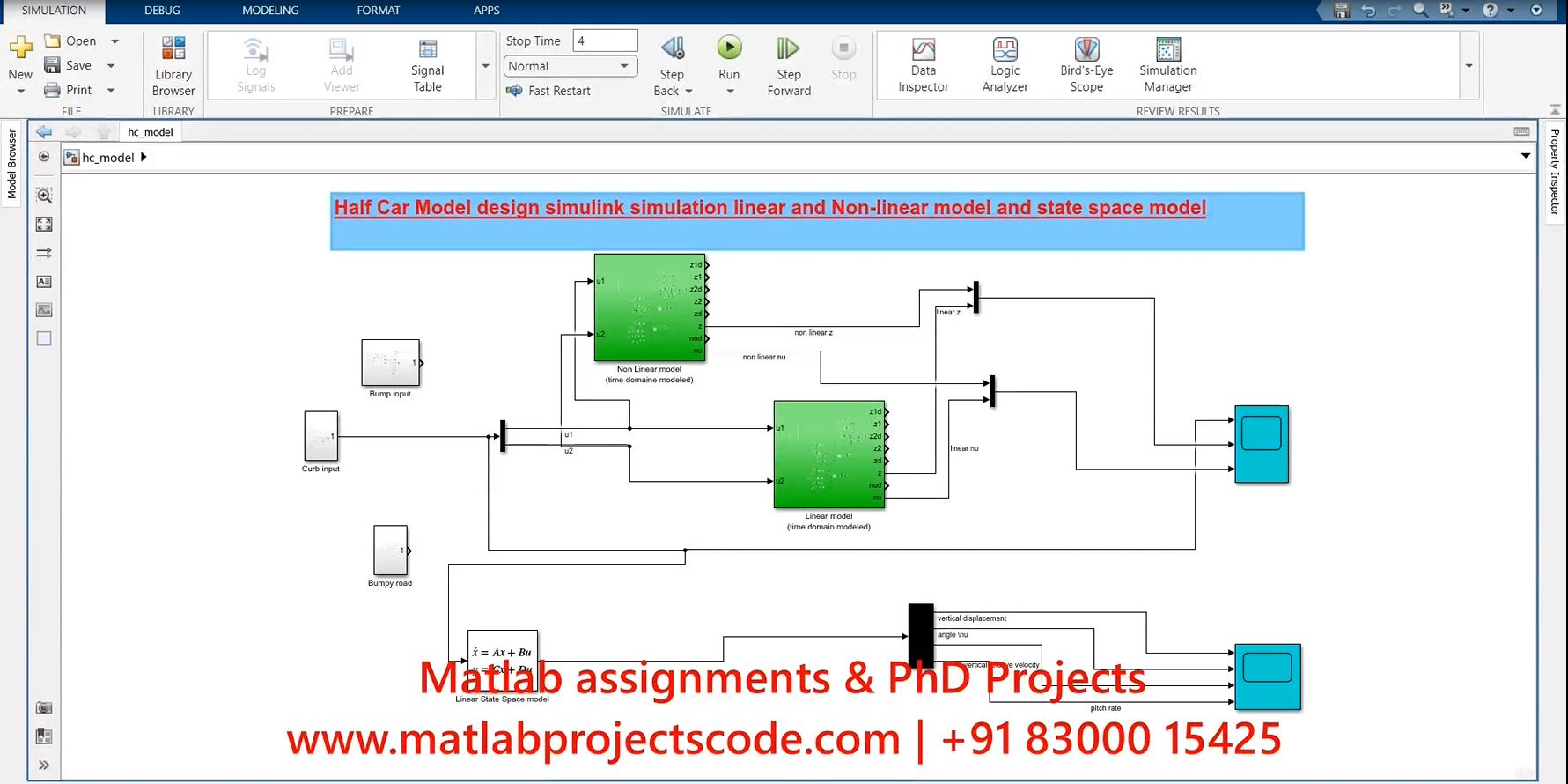 Half Car Model Design - Linear And Non-Linear Model And State Space Model - Matlab Simulink Simulation Project project thumbnail image