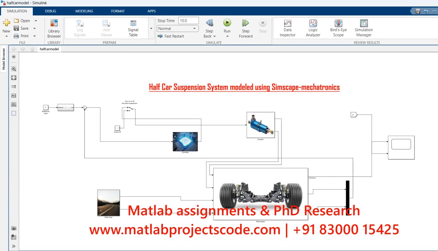 Half Car Suspension System Modeled Using Simscape-Mechatronics project thumbnail image