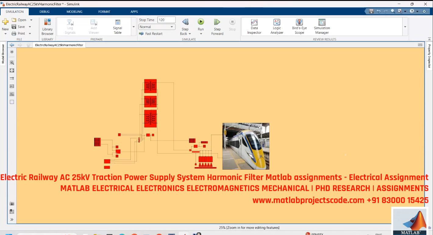 Harmonic Filter Design For 25Kv Ac Electric Railway Traction - Matlab Simulation Power Quality Analysis project simulation thumbnail for Renewable Energy Engineering