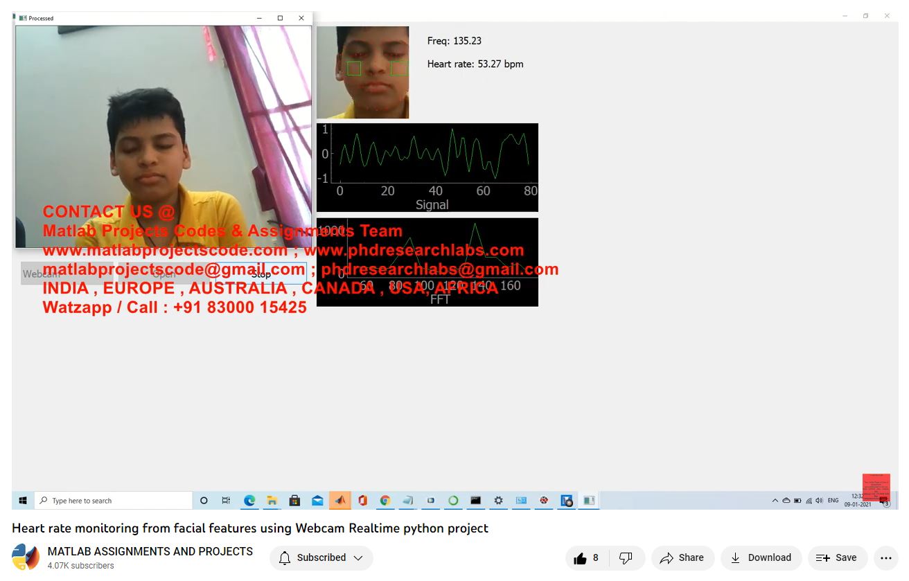 Heart Rate Monitoring From Facial Features Using Webcam Realtime Python Project-Matlab Simulink-Electrical Assignments-Projects-Phd Research project thumbnail image