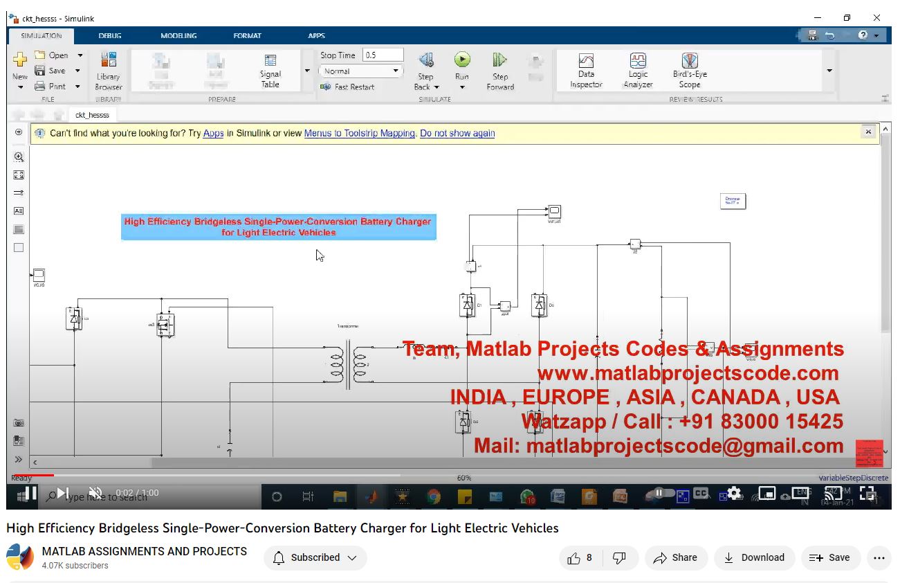 High Efficiency Bridgeless Single-Power-Conversion Battery Charger For Light Electric Vehicles-Matlab Simulink-Electrical Assignments-Projects-Phd Research project simulation thumbnail for Renewable Energy Engineering