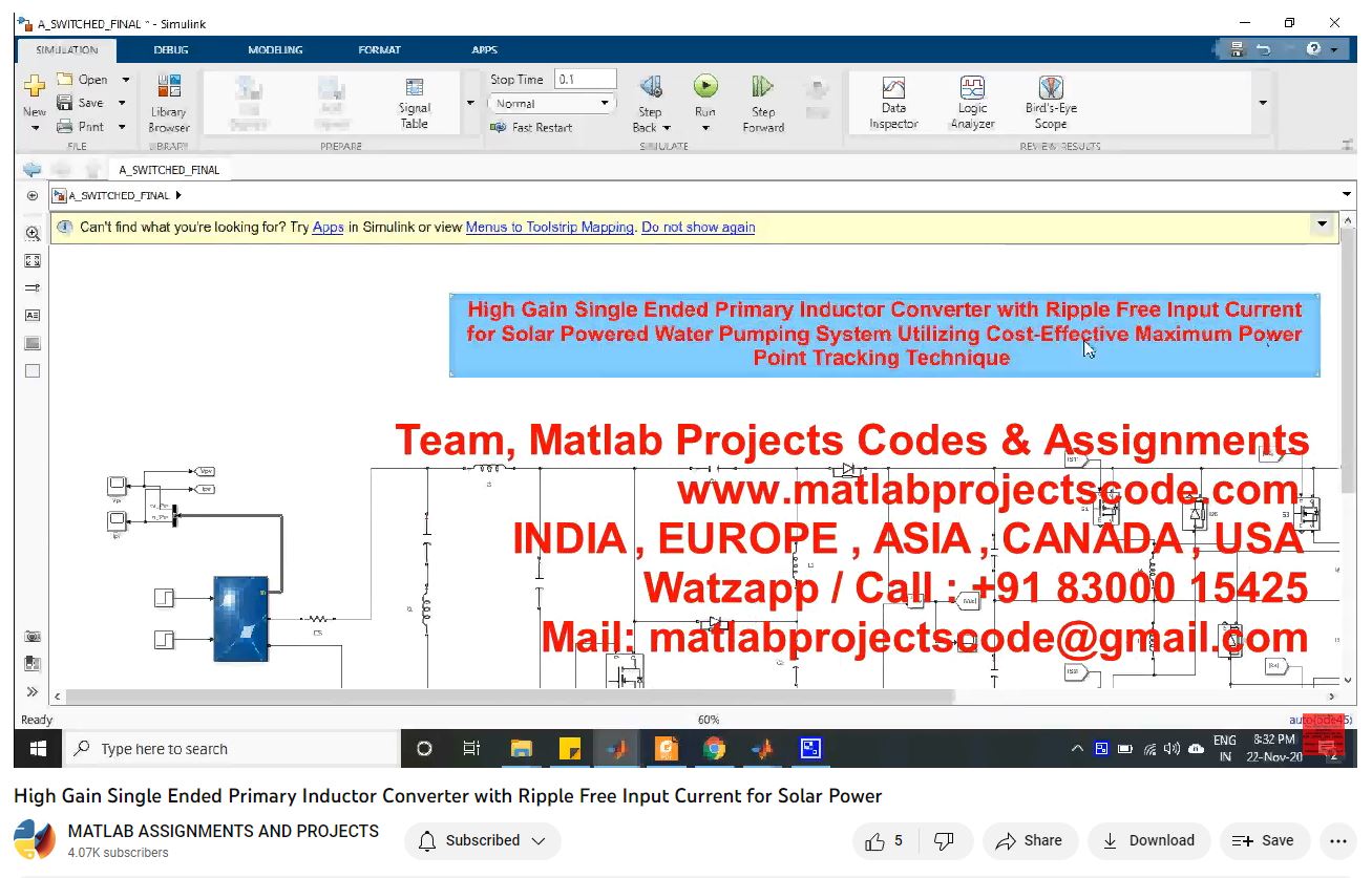 High Gain Single Ended Primary Inductor Converter With Ripple Free Input Current For Solar Power-Matlab Simulink-Electrical Assignments-Projects-Phd Research project thumbnail image